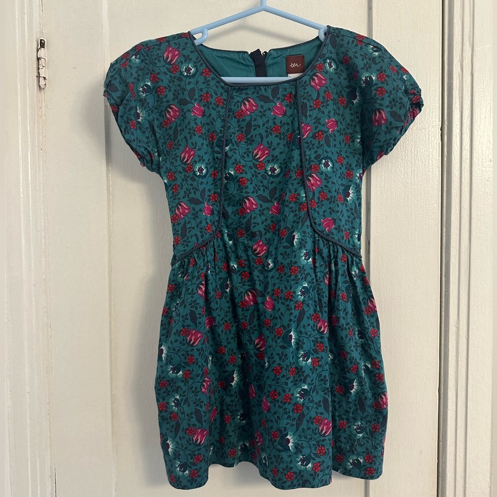 Tea Floral Teal Dress with Zipper in Back